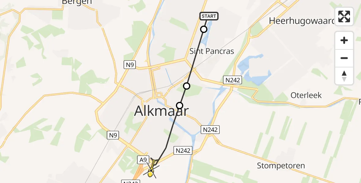 Routekaart van de vlucht: Lifeliner 1 naar Alkmaar