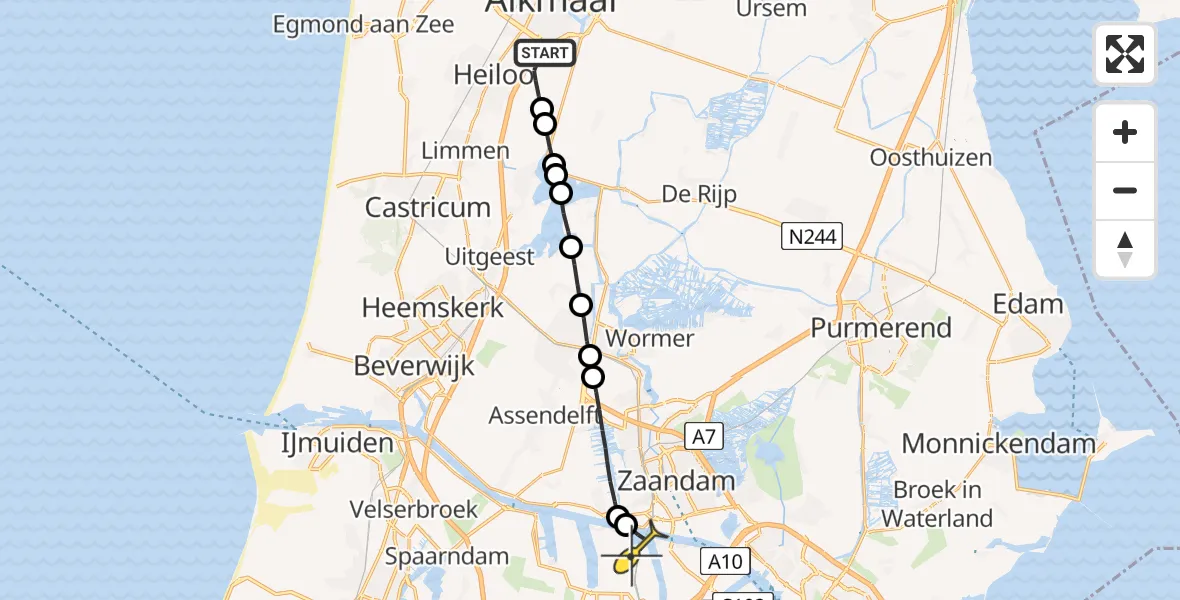 Routekaart van de vlucht: Lifeliner 1 naar Amsterdam Heliport