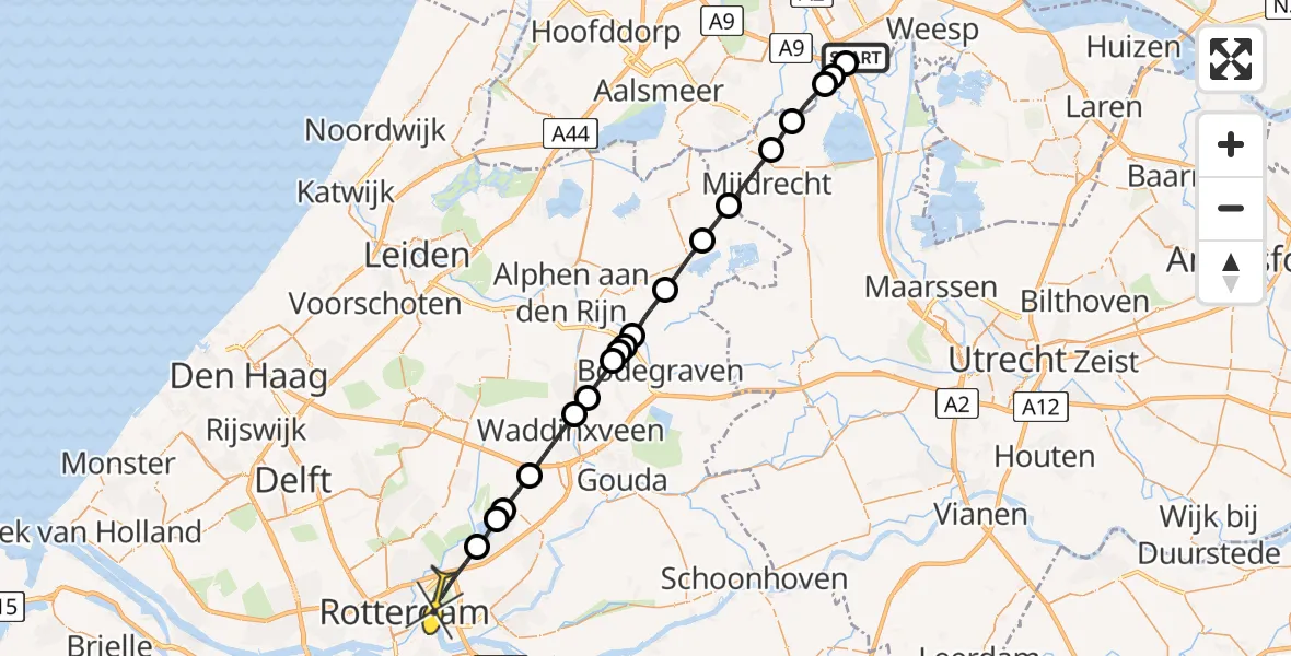 Routekaart van de vlucht: Lifeliner 2 naar Rotterdam