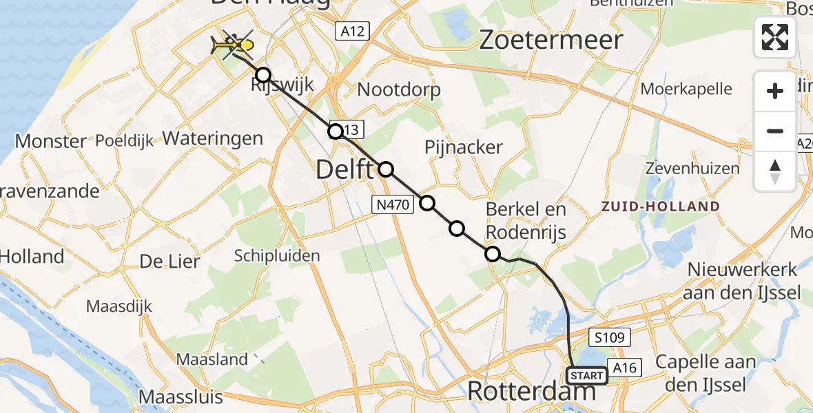 Routekaart van de vlucht: Lifeliner 2 naar Den Haag