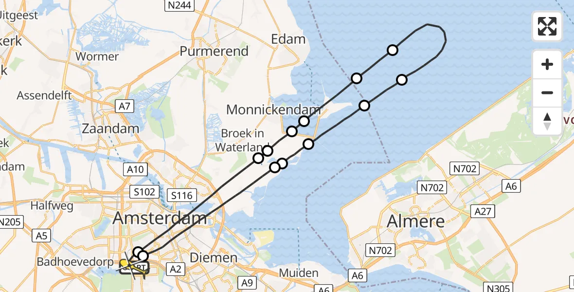 Routekaart van de vlucht: Lifeliner 1 naar VU Medisch Centrum Amsterdam