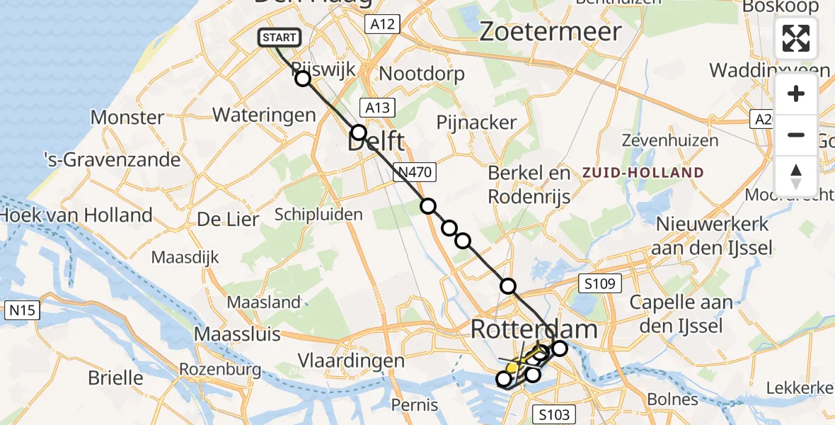 Routekaart van de vlucht: Lifeliner 2 naar Erasmus MC