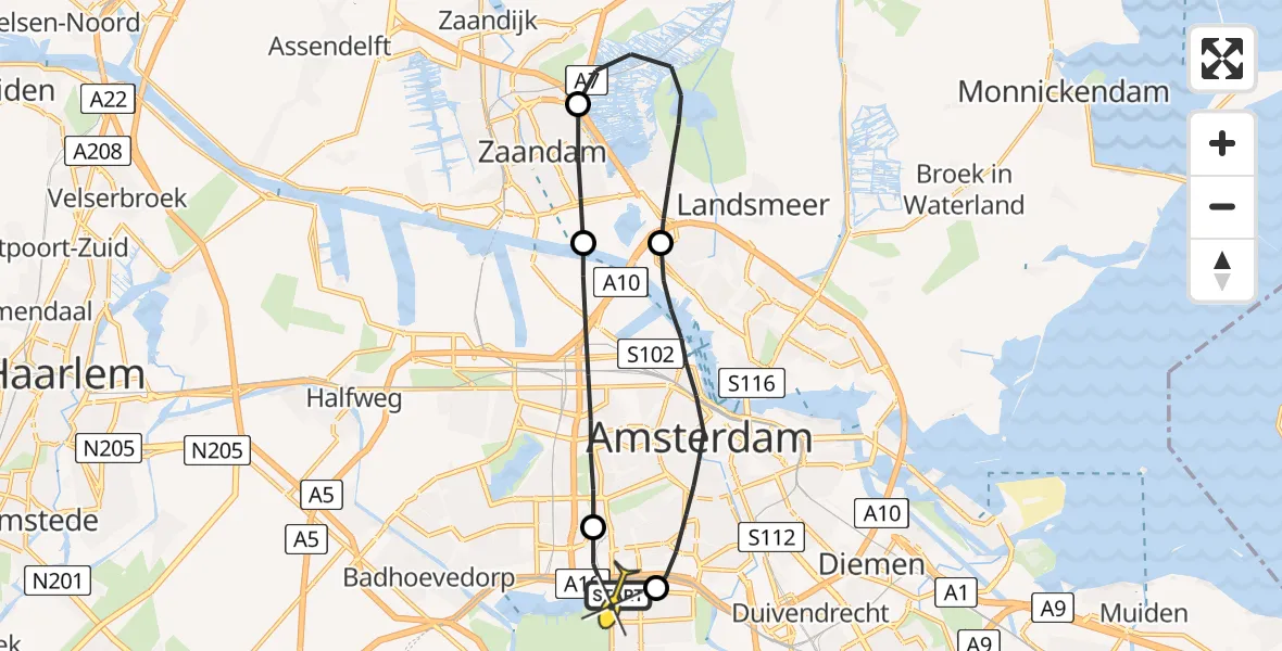 Routekaart van de vlucht: Lifeliner 1 naar VU Medisch Centrum Amsterdam