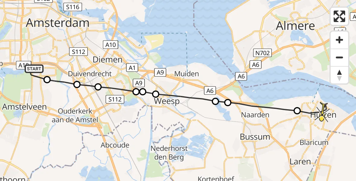 Routekaart van de vlucht: Lifeliner 1 naar Huizen