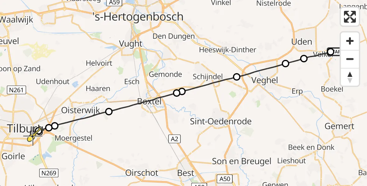 Routekaart van de vlucht: Lifeliner 3 naar Tilburg