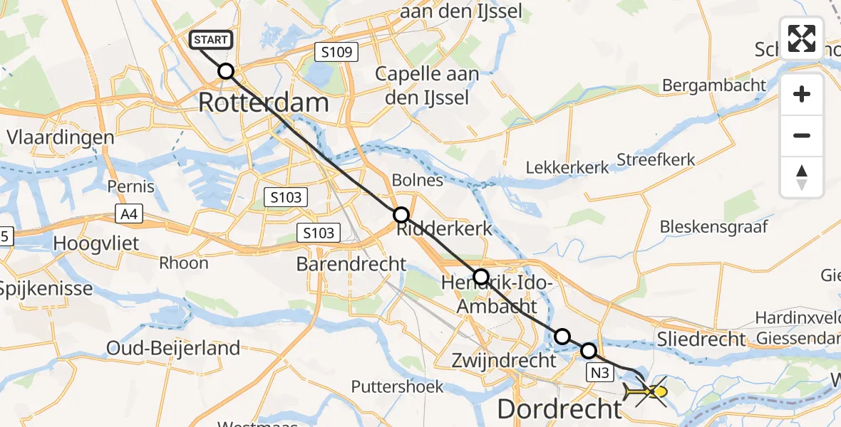 Routekaart van de vlucht: Lifeliner 2 naar Dordrecht