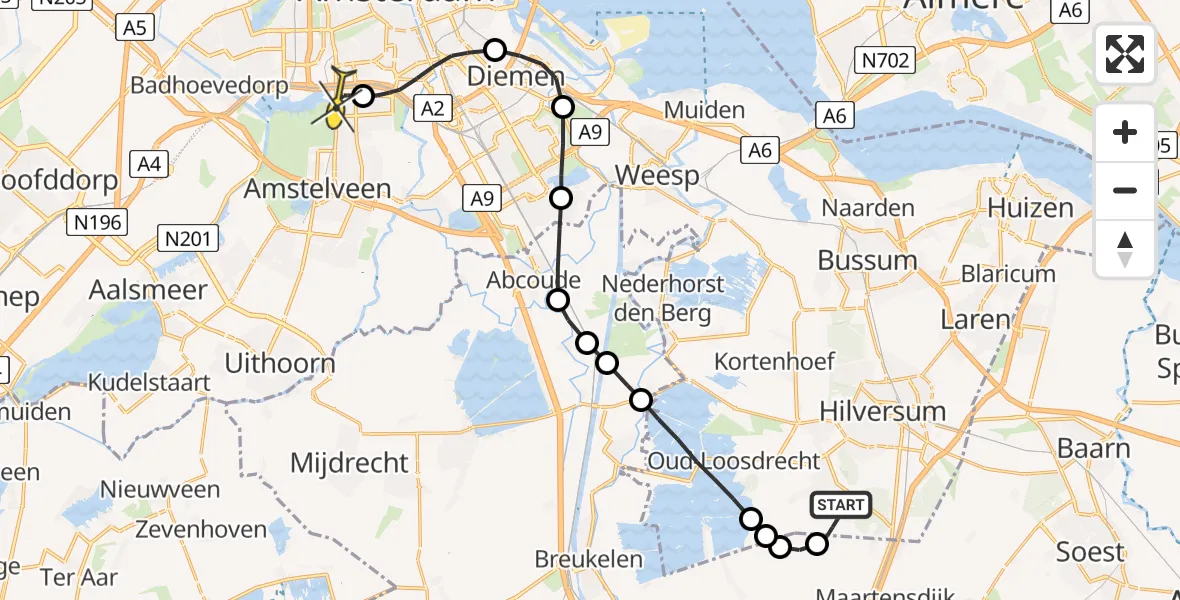 Routekaart van de vlucht: Lifeliner 1 naar VU Medisch Centrum Amsterdam