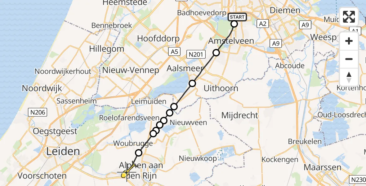 Routekaart van de vlucht: Lifeliner 1 naar Alphen aan den Rijn