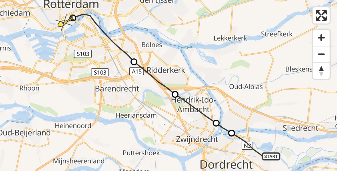 Routekaart van de vlucht: Lifeliner 2 naar Erasmus MC