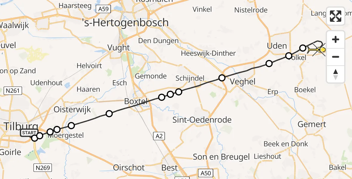 Routekaart van de vlucht: Lifeliner 3 naar Vliegbasis Volkel