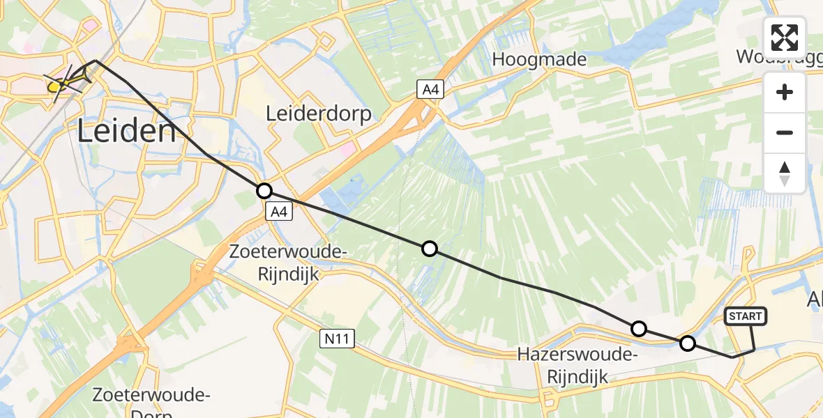 Routekaart van de vlucht: Lifeliner 1 naar Leiden