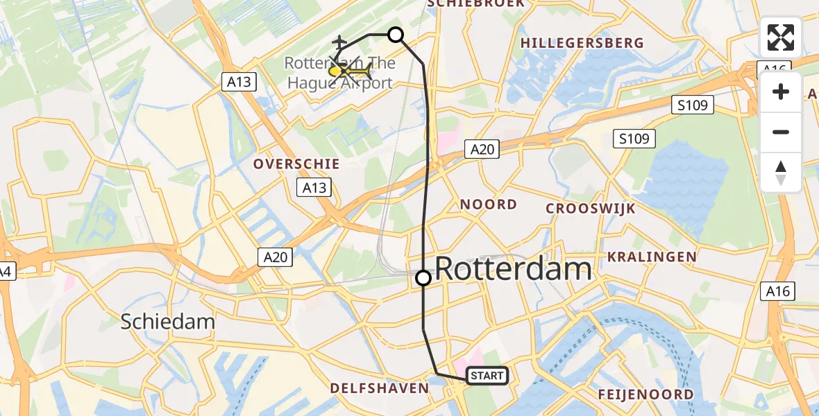 Routekaart van de vlucht: Lifeliner 2 naar Rotterdam The Hague Airport