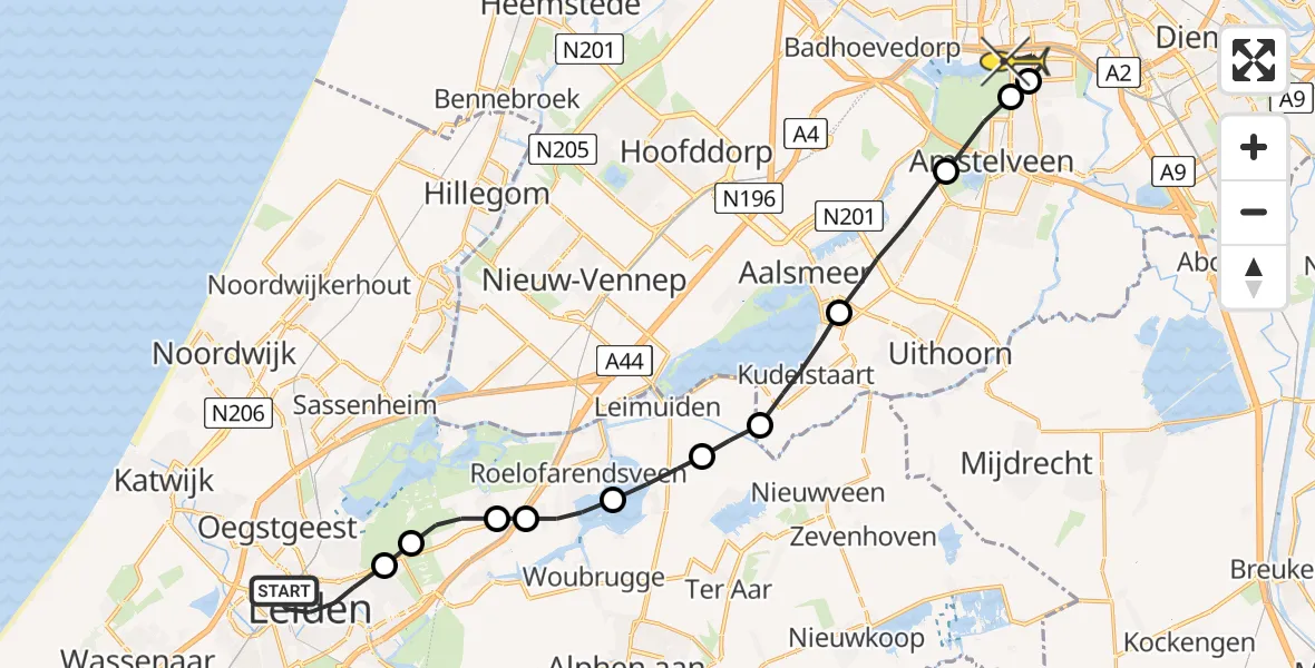 Routekaart van de vlucht: Lifeliner 1 naar VU Medisch Centrum Amsterdam