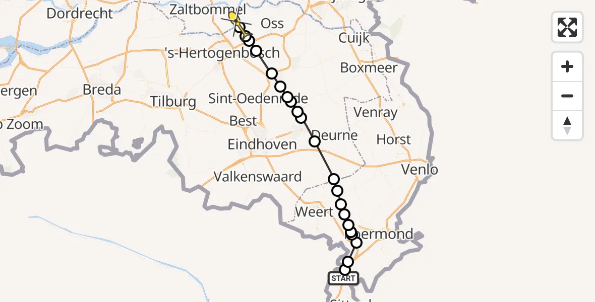 Routekaart van de vlucht: Politieheli naar Maren-Kessel