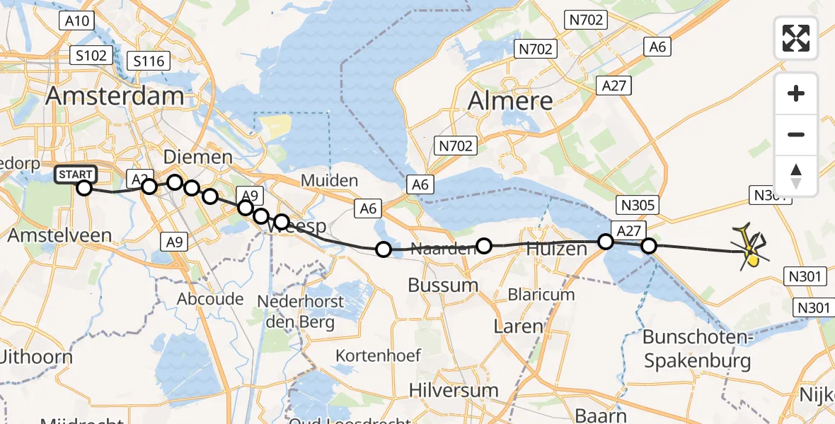 Routekaart van de vlucht: Lifeliner 1 naar Zeewolde