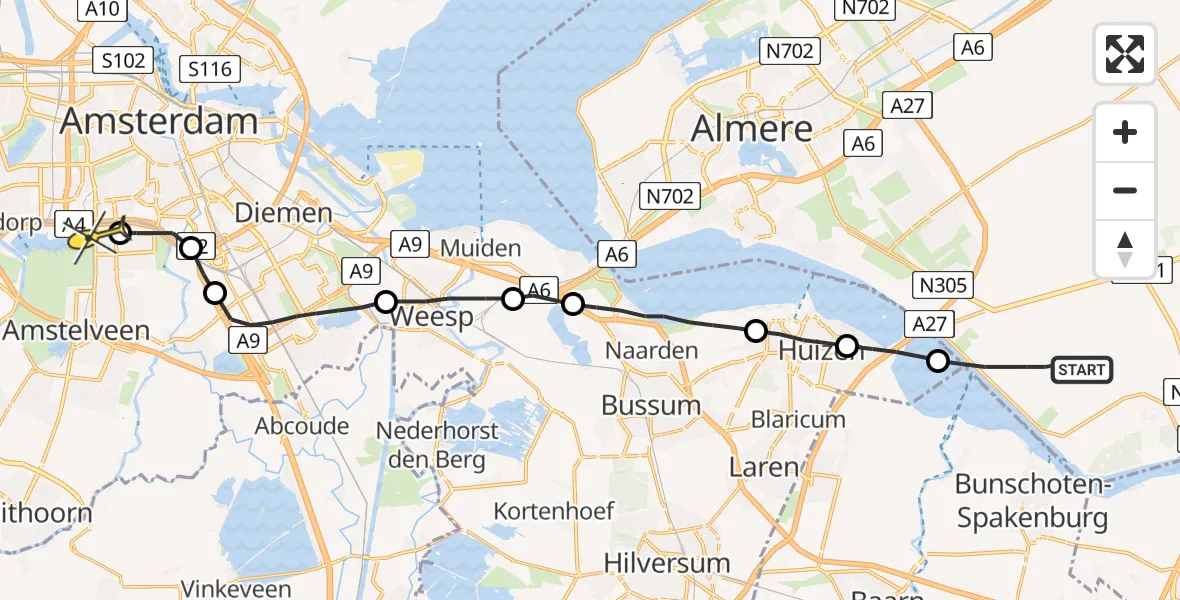 Routekaart van de vlucht: Lifeliner 1 naar VU Medisch Centrum Amsterdam