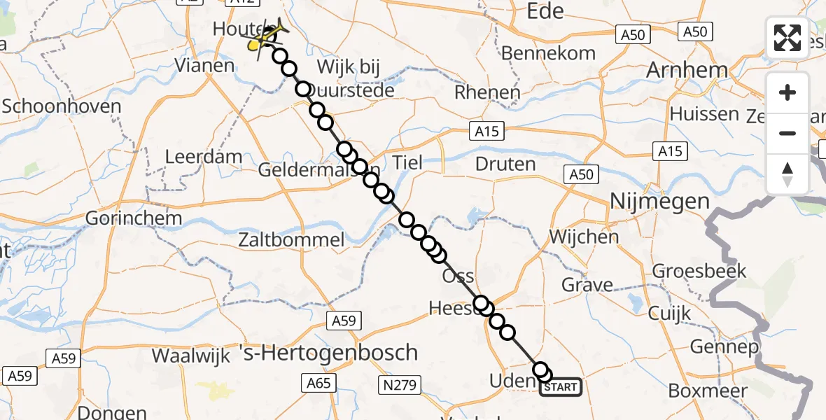 Routekaart van de vlucht: Lifeliner 3 naar Houten