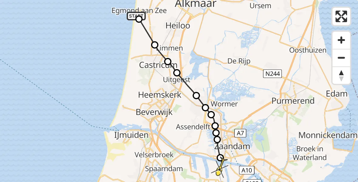 Routekaart van de vlucht: Lifeliner 1 naar Amsterdam Heliport