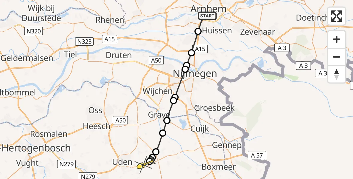 Routekaart van de vlucht: Lifeliner 3 naar Vliegbasis Volkel