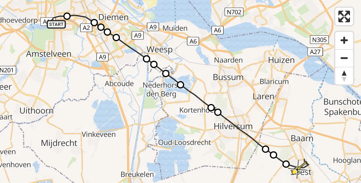 Routekaart van de vlucht: Lifeliner 1 naar Soest