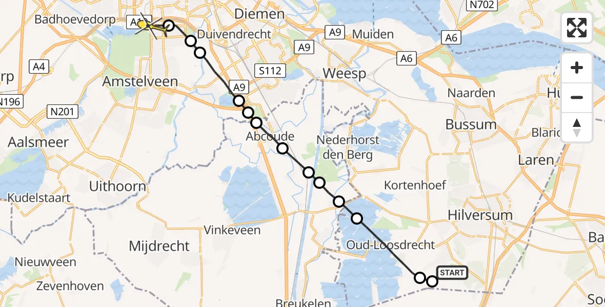 Routekaart van de vlucht: Lifeliner 1 naar VU Medisch Centrum Amsterdam