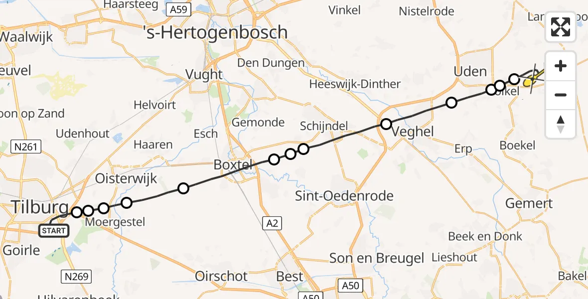 Routekaart van de vlucht: Lifeliner 3 naar Vliegbasis Volkel