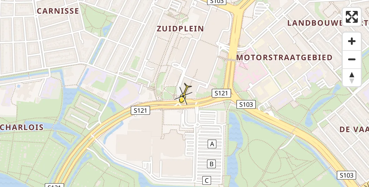 Vluchtroute Politiehelikopter van Rotterdam naar Rotterdam