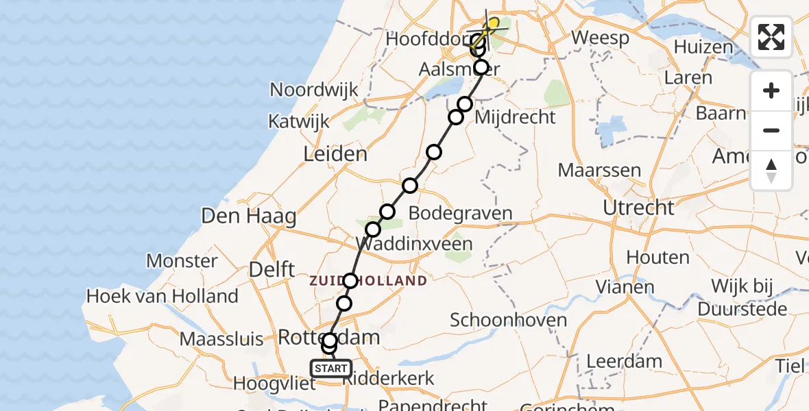 Routekaart van de vlucht: Politieheli naar Schiphol