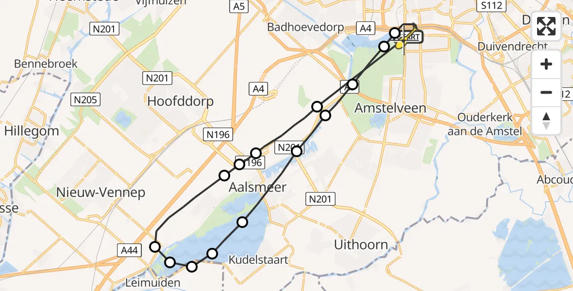 Routekaart van de vlucht: Lifeliner 1 naar VU Medisch Centrum Amsterdam