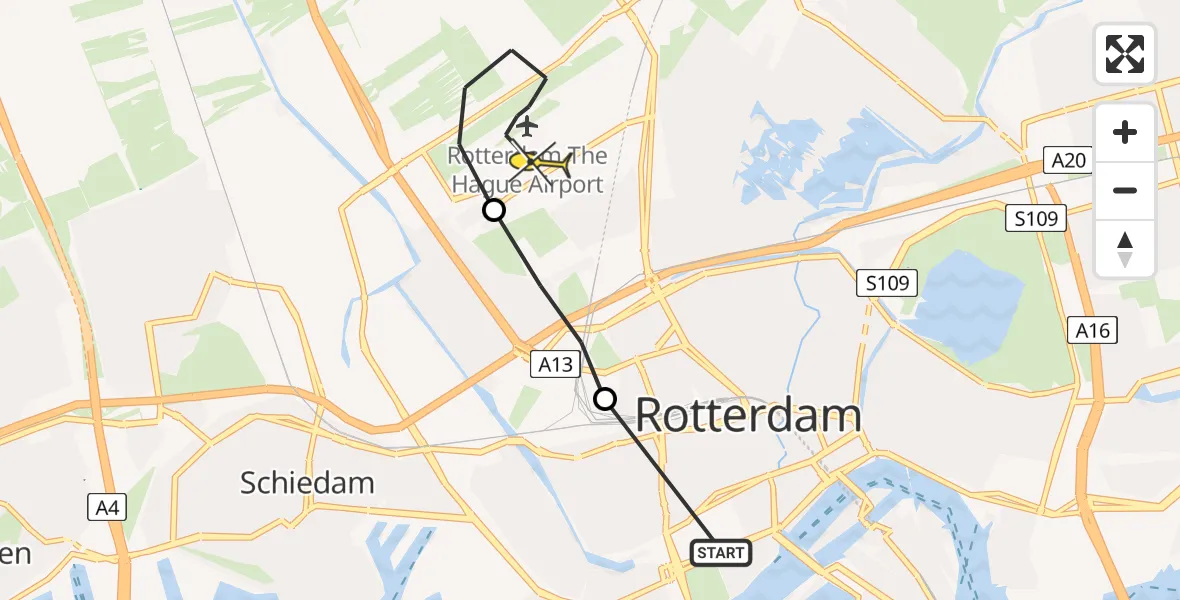 Routekaart van de vlucht: Lifeliner 2 naar Rotterdam The Hague Airport