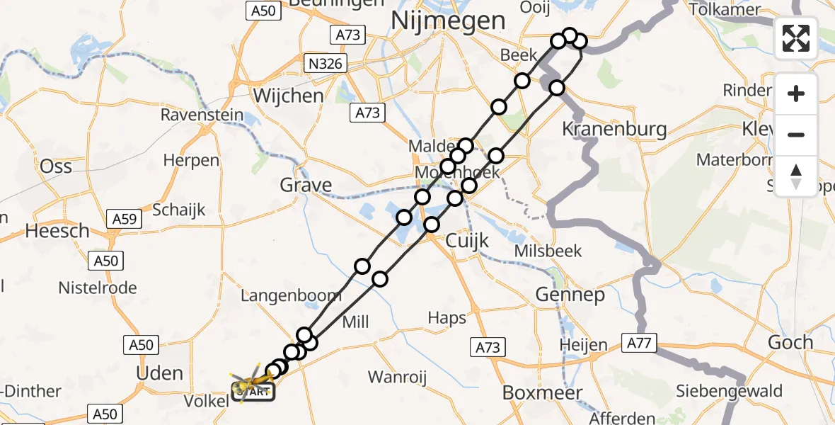Vluchtroute Traumahelikopter Vliegbasis Volkel - Vliegbasis Volkel, 09 november 2022, 23:40