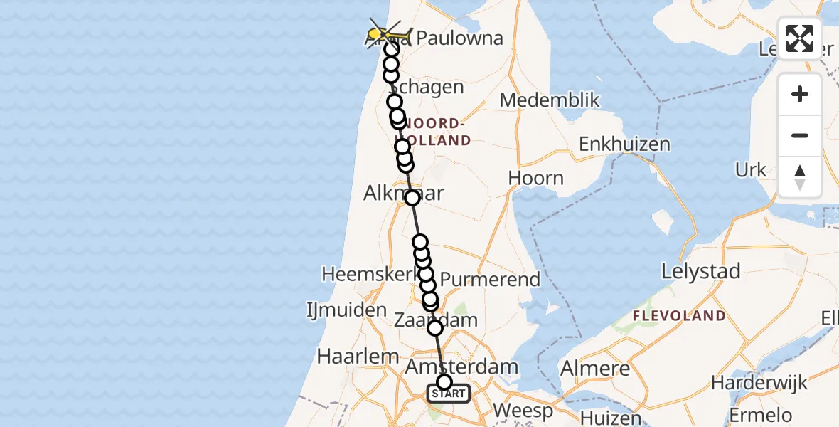 Routekaart van de vlucht: Lifeliner 1 naar Callantsoog