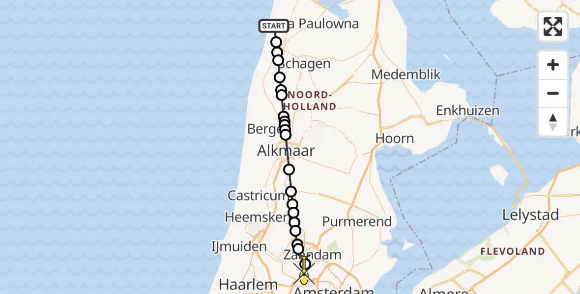 Routekaart van de vlucht: Lifeliner 1 naar Amsterdam Heliport