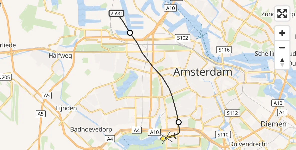 Routekaart van de vlucht: Lifeliner 1 naar VU Medisch Centrum Amsterdam