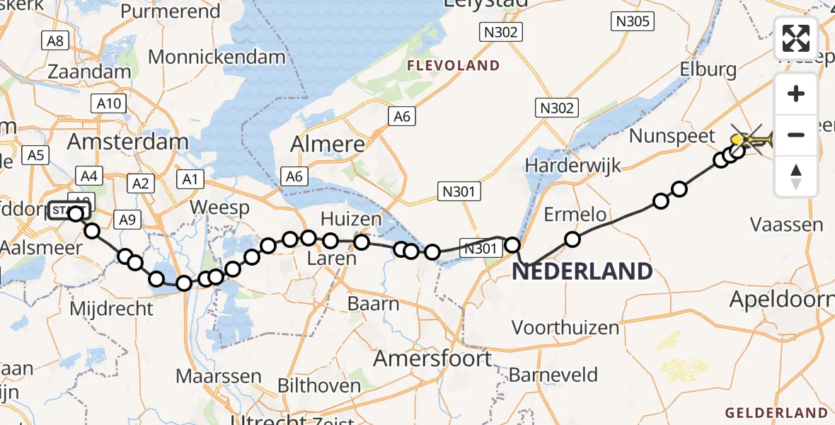 Routekaart van de vlucht: Politieheli naar Epe