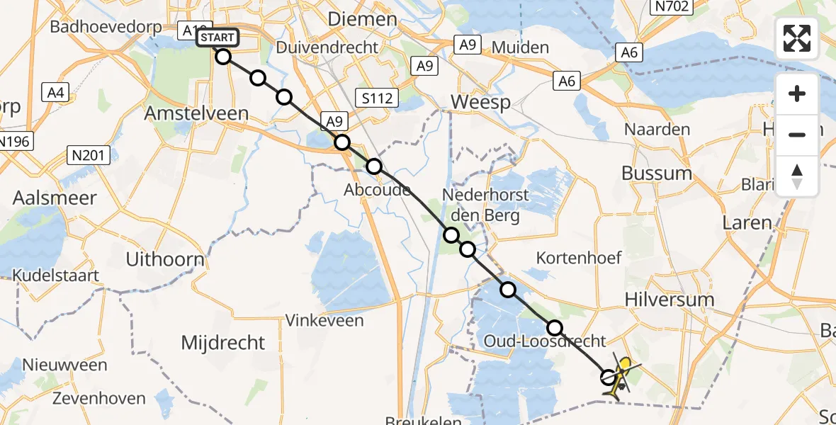 Routekaart van de vlucht: Lifeliner 1 naar Vliegveld Hilversum