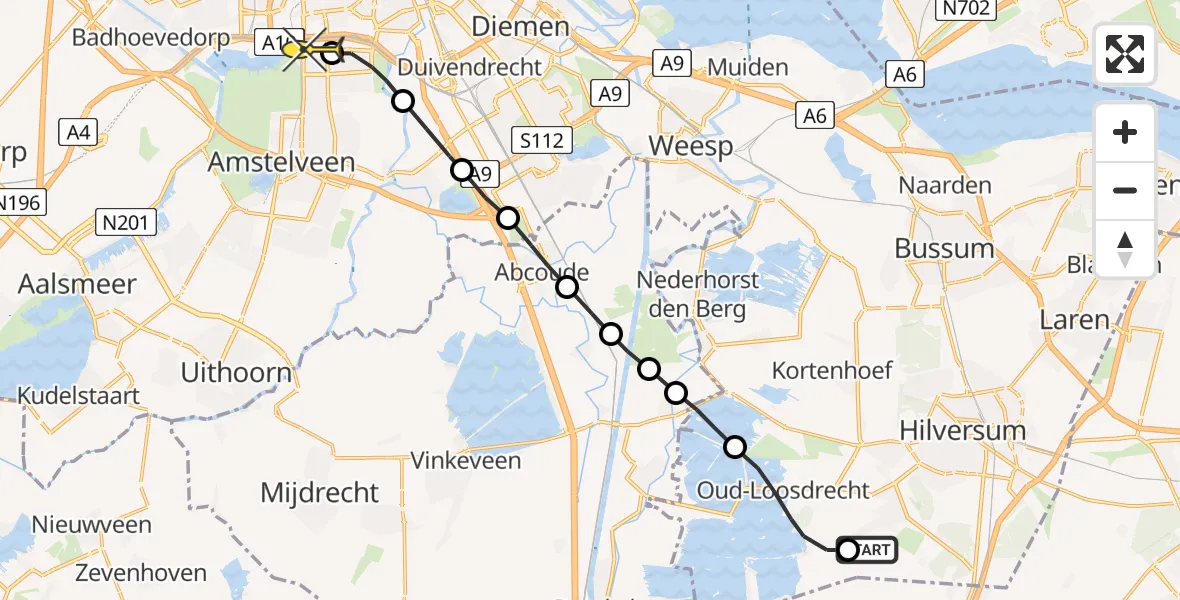 Routekaart van de vlucht: Lifeliner 1 naar VU Medisch Centrum Amsterdam