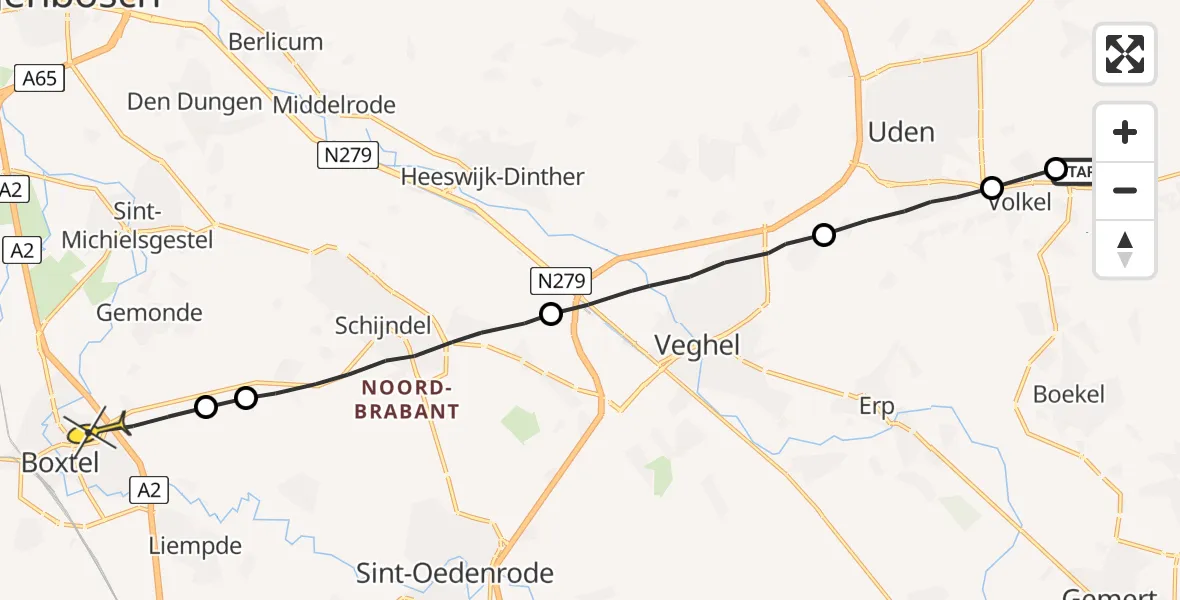 Routekaart van de vlucht: Lifeliner 3 naar Boxtel