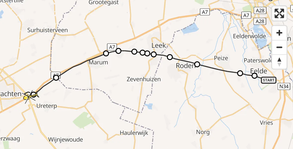 Routekaart van de vlucht: Lifeliner 4 naar Vliegveld Drachten