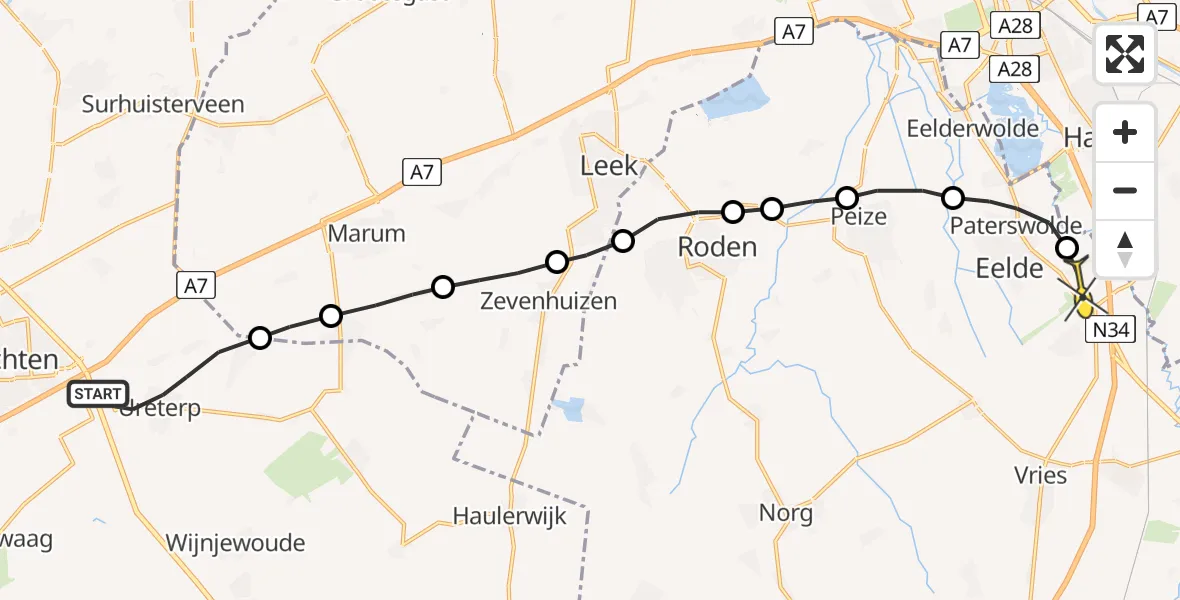 Routekaart van de vlucht: Lifeliner 4 naar Groningen Airport Eelde