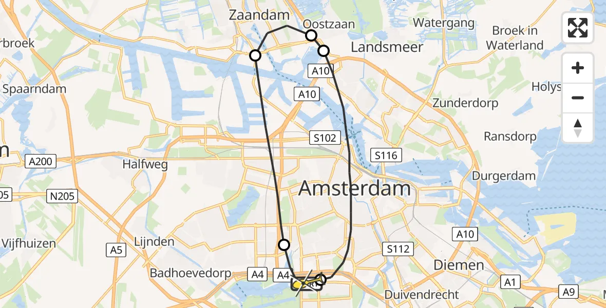 Routekaart van de vlucht: Lifeliner 1 naar VU Medisch Centrum Amsterdam