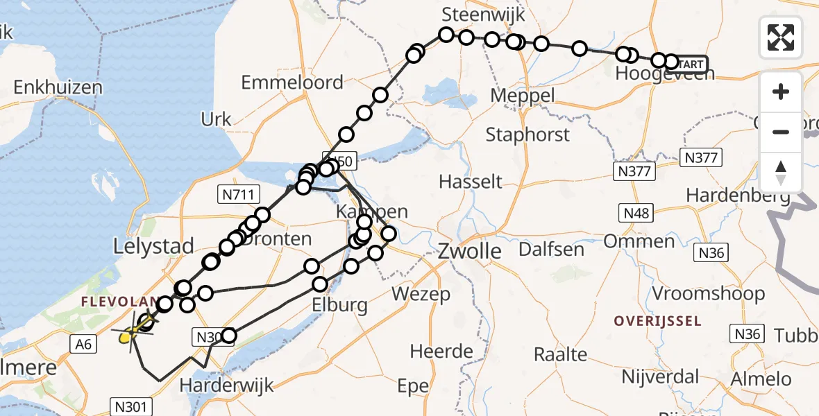 Routekaart van de vlucht: Politiehelikopter naar Zeewolde