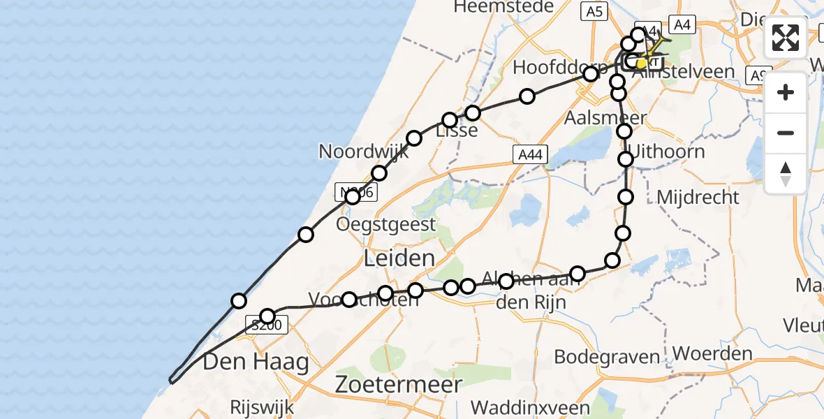 Routekaart van de vlucht: Politieheli naar Schiphol