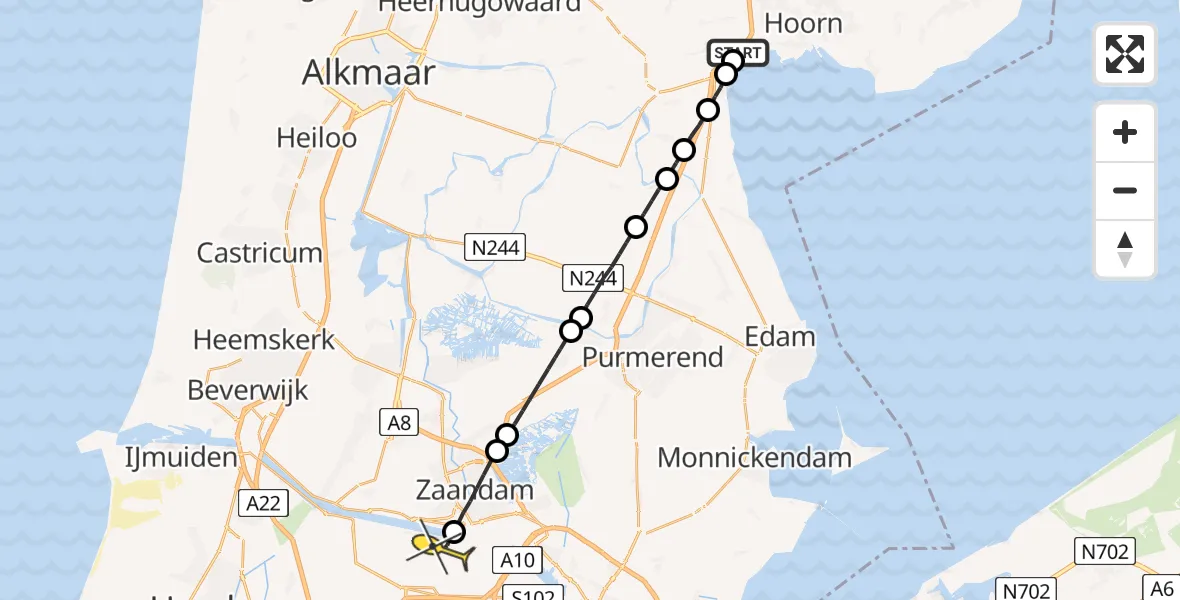 Routekaart van de vlucht: Lifeliner 1 naar Amsterdam Heliport