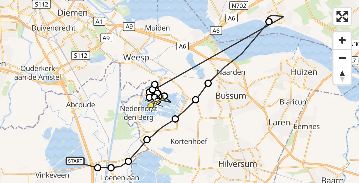 Routekaart van de vlucht: Politiehelikopter naar Nederhorst den Berg