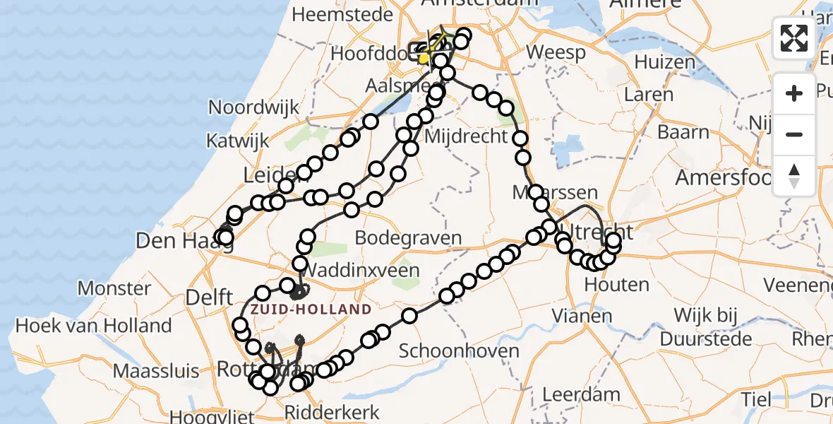 Routekaart van de vlucht: Politieheli naar Schiphol