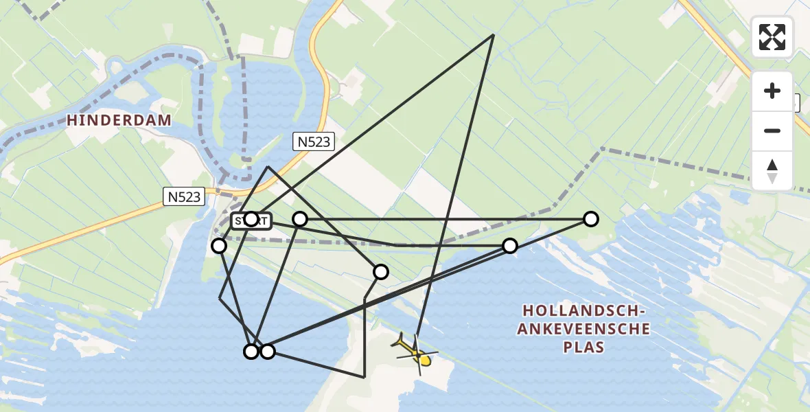 Routekaart van de vlucht: Politieheli naar Ankeveen