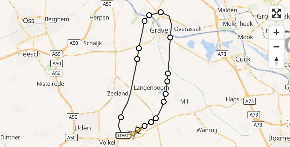 Vluchtroute Traumahelikopter Vliegbasis Volkel - Vliegbasis Volkel, 10 november 2022, 23:36