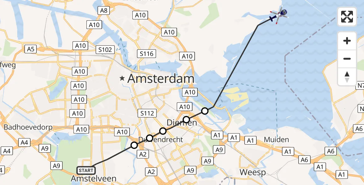 Vluchtroute Politiehelikopter Amstelveen - Marken, 11 november 2022, 07:33