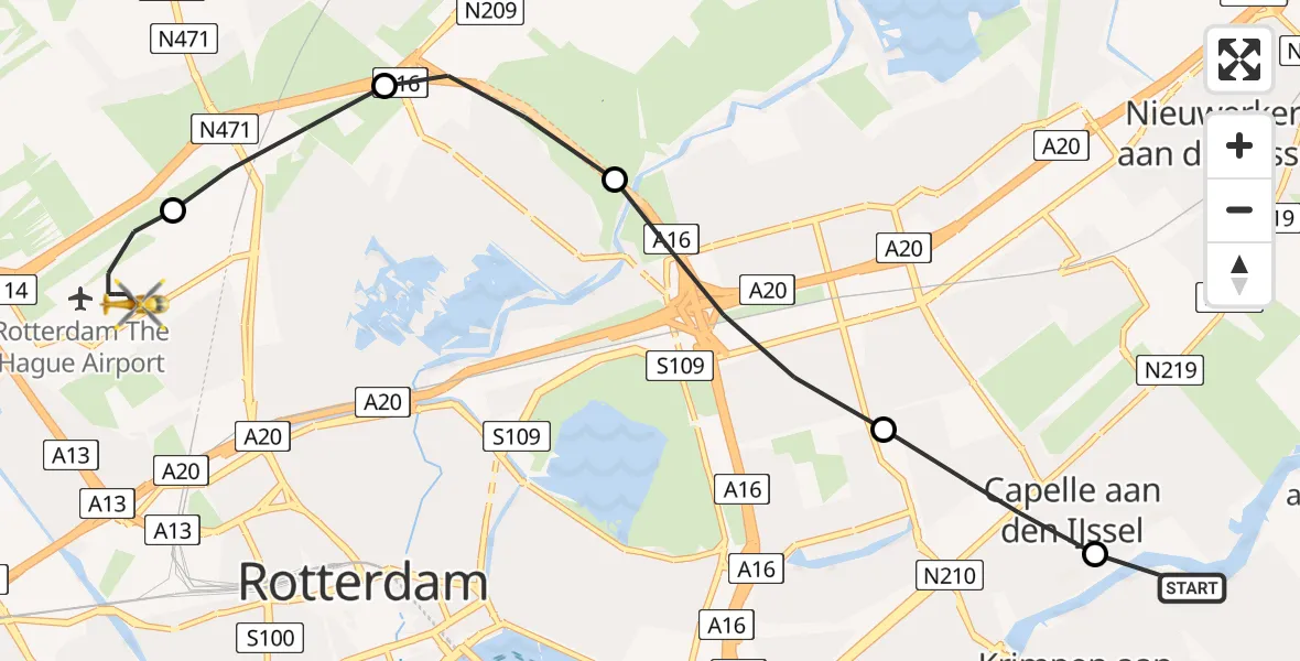 Vluchtroute Traumahelikopter Krimpen aan den IJssel - Rotterdam The Hague Airport, 11 november 2022, 09:04